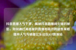 抖音直播人气下单，揭秘抖音直播间火爆的秘密，如何通过高质量的直播和高效的销售策略提升人气与销量亿乐社区SUP货源站