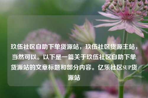 玖伍社区自助下单货源站，玖伍社区货源主站，当然可以。以下是一篇关于玖伍社区自助下单货源站的文章标题和部分内容。亿乐社区SUP货源站  第1张